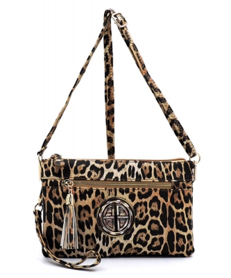 Leopard Double Compartment Clutch Cross Body Bag LE021L TAN